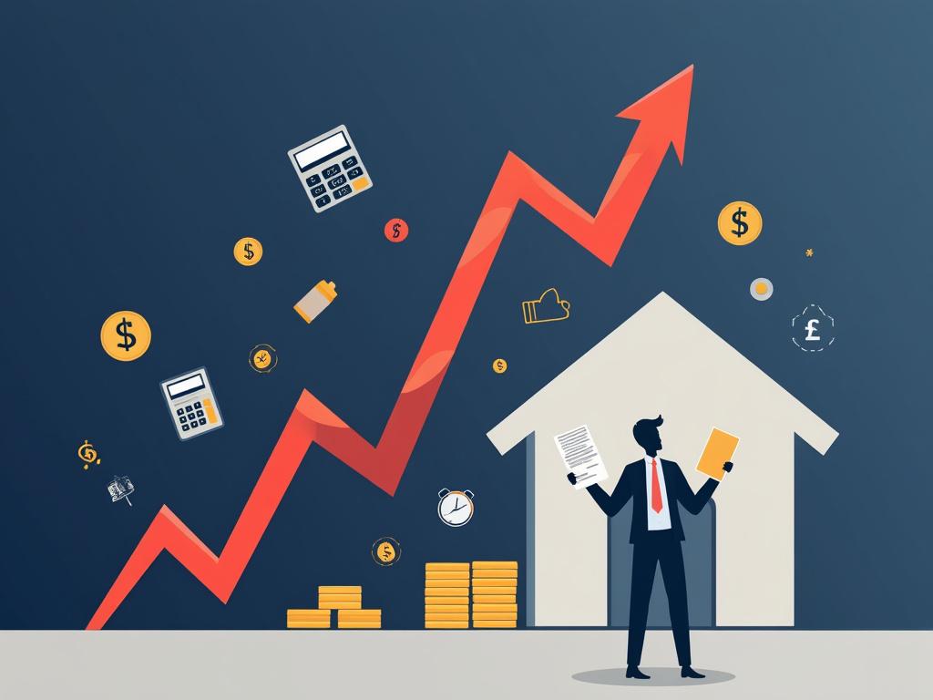Croissance immobilière et économique illustrée par une flèche.