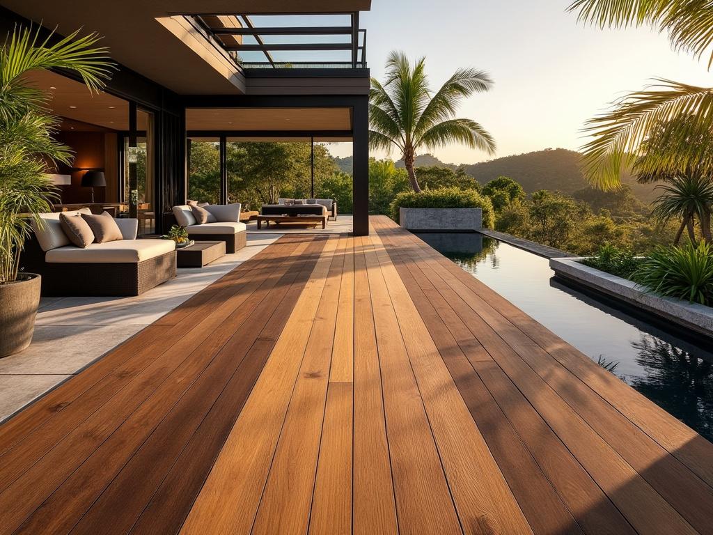 Terrasse moderne avec vue sur piscine et nature